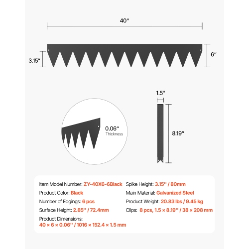 VEVOR 40 x 6 in Steel Landscape Edging, 6 Packs Rust-Resistant Metal Landscape Edging, Bendable Garden Edging Border, Heavy Duty Lawn Edging, Flower