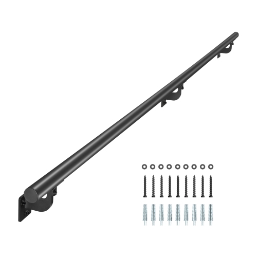 VEVOR 6ft Wall Mounted Stair Handrail, Pipe Staircase Handrail, Black Galvanized Aluminum, 1.26 inch Pipe Diameter, Indoor&Outdoor Staircase