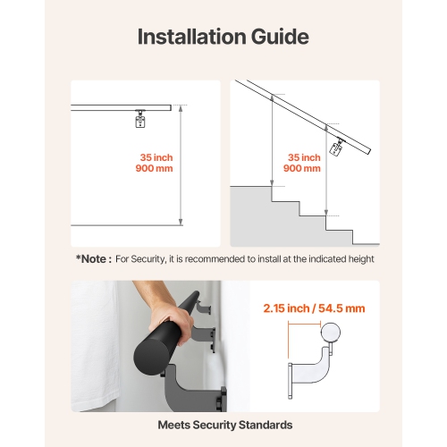 VEVOR 6ft Wall Mounted Stair Handrail, Pipe Staircase Handrail, Black Galvanized Aluminum, 1.26 inch Pipe Diameter, Indoor&Outdoor Staircase
