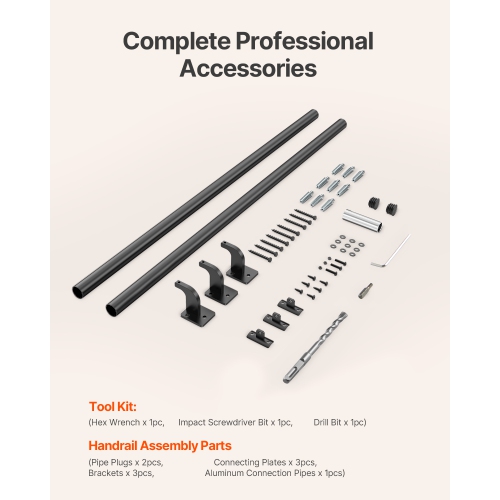 VEVOR 6ft Wall Mounted Stair Handrail, Pipe Staircase Handrail, Black Galvanized Aluminum, 1.26 inch Pipe Diameter, Indoor&Outdoor Staircase