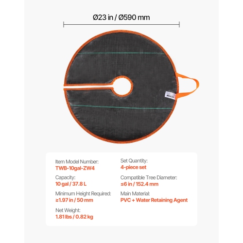 VEVOR 4 Packs 10 Gallons Tree Watering Rings,Self-Watering Tree Bags, Slow Release Tree Irrigation Bags up to 30 Days, Heavy Duty Automatic Drip