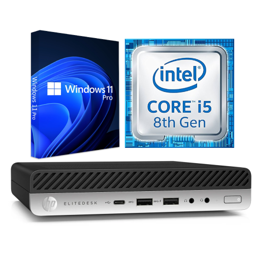 HP EliteDesk 800 G4 Mini / i5-8500T 2.1GHz / 16GB RAM / 256GB NVMe SSD / Windows 11 Pro / WiFi - Business Mini Desktop PC - Refurbished