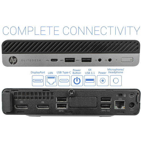 HP EliteDesk 800 G4 Mini / i5-8500T 2.1GHz / 16GB RAM / 256GB NVMe SSD / Windows 11 Pro / WiFi - Business Mini Desktop PC - Refurbished
