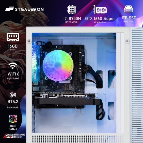STGAubron Gaming Desktop PC, Intel Core i7 8th Gen up to 4.1GHz, GeForce GTX 1660 Super 6G, 16G DDR4 RAM, 1T SSD, WIN11H