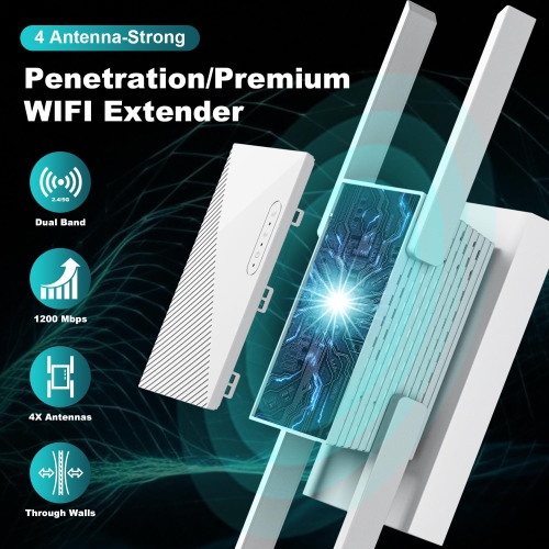 WiFi Extender Signal Booster Coverage, Dual Band 2.4GHz & 5GHz Internet Boosters, Easy Setup, Eliminate Dead Zones for Home, Office, Multi-Story