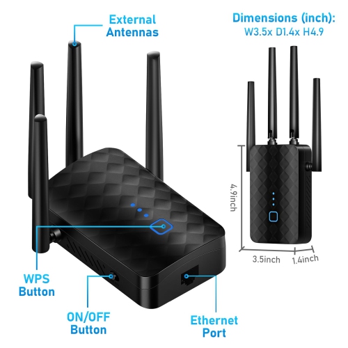 WiFi Extender Signal Booster for Home, Covers Up to 10000 Sq.ft and 36 Devices, 1200Mbps WiFi Booster, Dual Band 5.8GHz&2.4GHz, 1.2Gbps Home Signal