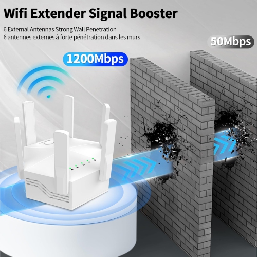 WiFi Extender, WiFi Booster Signal Range up to 12880 Sq.ft and 45 Devices, 1200Mbps 6 Antennas Dual Band Wireless Repeater for Home, Internet Booster