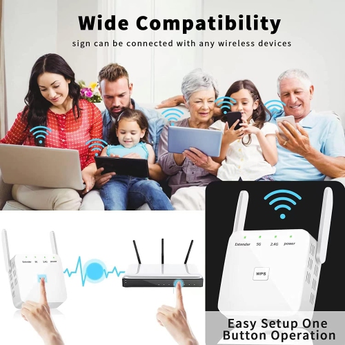 Faster WiFi Extender, WiFi Repeater, Covers Up to 10000 Sq.ft and 80 Devices, Internet Booster - with Ethernet Port, Quick Setup, Home Wireless