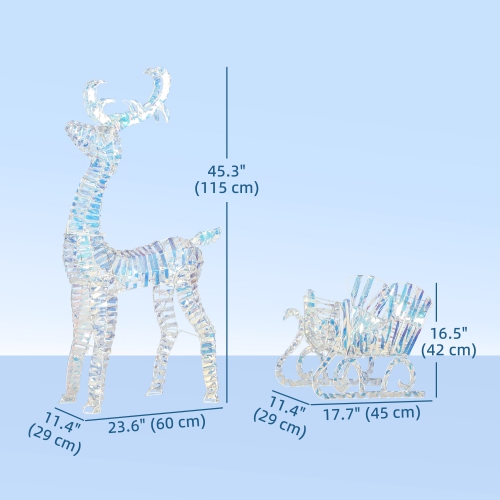 Outsunny Lighted Christmas Reindeer with Sleigh, Outdoor Yard Reindeer with 170 Warm White LED Lights, Holiday Decor with Stakes, IP44 Waterproof,