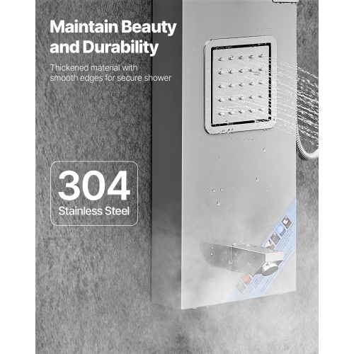 VEVOR Shower Panel Tower System with Rainfall Waterfall Shower Head, 53 in Brushed Stainless Steel Shower Column, 5-Function Faucet, Wall-Mount Rain