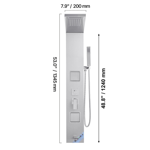 VEVOR Shower Panel Tower System with Rainfall Waterfall Shower Head, 53 in Brushed Stainless Steel Shower Column, 5-Function Faucet, Wall-Mount Rain