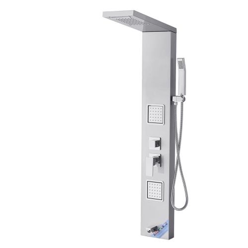 VEVOR Shower Panel Tower System with Rainfall Waterfall Shower Head, 53 in Brushed Stainless Steel Shower Column, 5-Function Faucet, Wall-Mount Rain