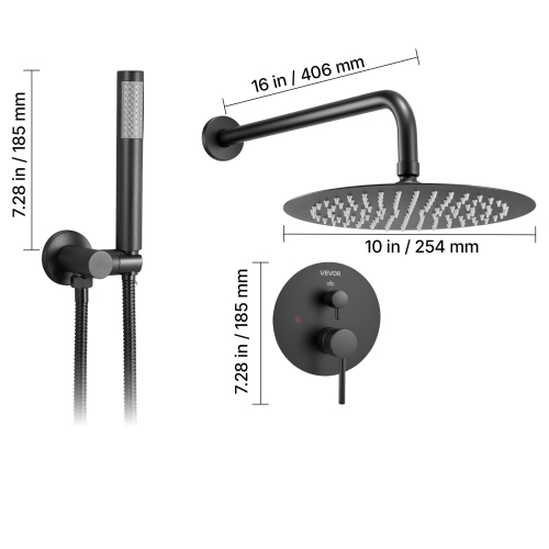VEVOR Shower Faucet Set,Rainfall Bathroom Shower System with 10-Inch Round Rain Shower Head and Handheld Spray, Wall Mounted Bath Fixtures with Brass