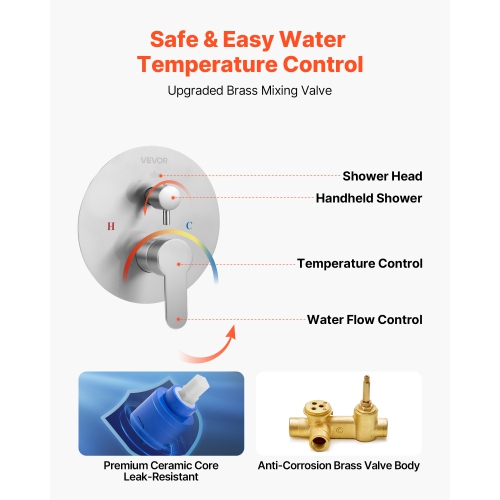 VEVOR Shower Faucet Set, Rainfall Bathroom Shower System with 10-Inch Round Rain Shower Head and Handheld Spray, Wall Mounted Bath Fixtures with