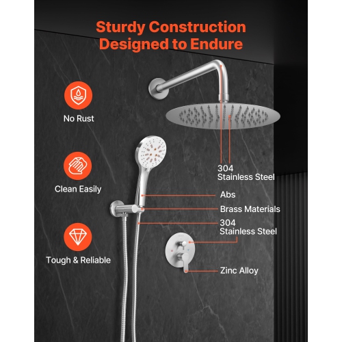 VEVOR Shower Faucet Set, Rainfall Bathroom Shower System with 10-Inch Round Rain Shower Head and Handheld Spray, Wall Mounted Bath Fixtures with