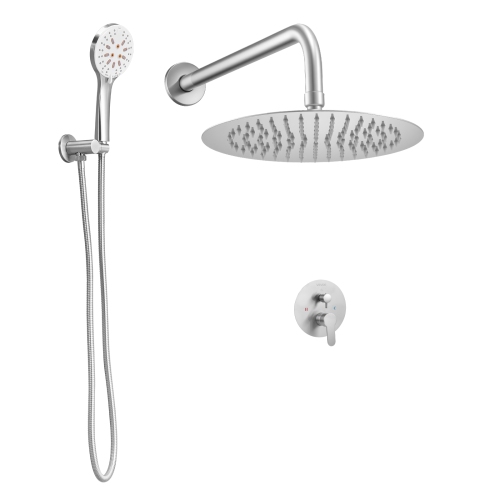 VEVOR Shower Faucet Set, Rainfall Bathroom Shower System with 10-Inch Round Rain Shower Head and Handheld Spray, Wall Mounted Bath Fixtures with