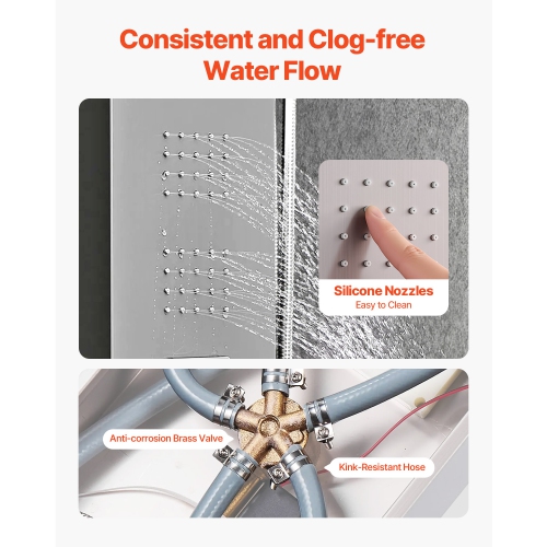 VEVOR Shower Panel Tower System with Rainfall Waterfall Shower Head, LED,53 in Brushed Stainless Steel Shower Column,5-Function Faucet, Wall-Mount