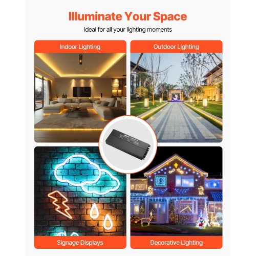 VEVOR 24V 288W Dimmable LED Driver,Triac/ELV/MLV AC to DC Power Supply Transformer for LED Strip Light, Smooth Flicker-Free Dimming,Compatible with