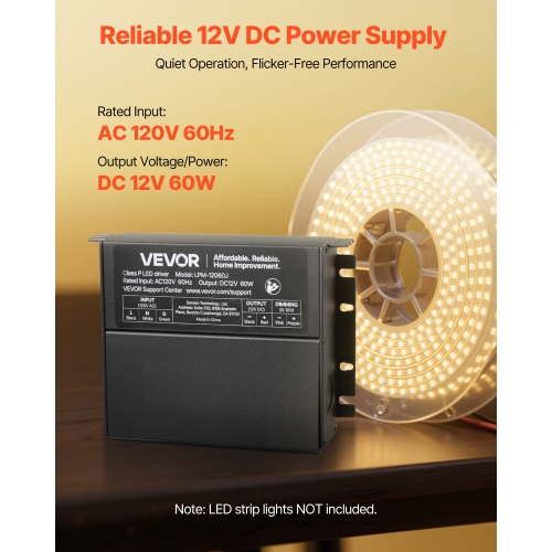 VEVOR 60W 12V Dimmable LED Driver, Triac/ELV/MLV AC to DC Power Supply Transformer,Flicker-Free Dimming, Constant Voltage, Compatible with Lutron and