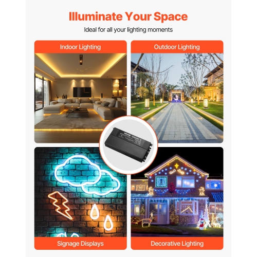 VEVOR 24V 150W Dimmable LED Driver,Triac/ELV/MLV AC to DC Power Supply Transformer for LED Strip Light, Smooth Flicker-Free Dimming,Compatible with