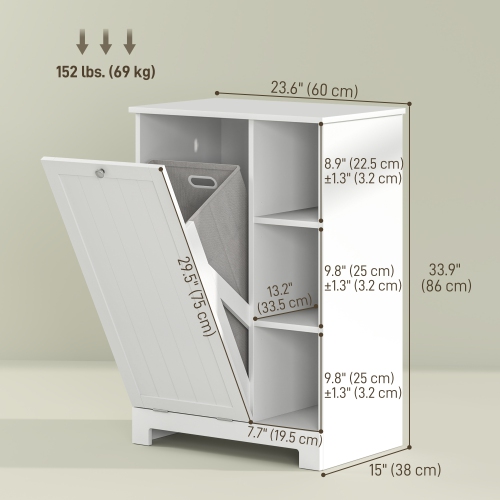 HOMCOM Laundry Cabinet with Removable Basket, Tilt Out Laundry Hamper with Adjustable Shelf and Open Compartments, Modern Bathroom Storage Cabinet,