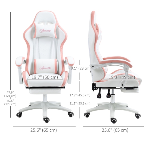 Fauteuil de jeu Vinsetto, fauteuil de bureau en similicuir en polyuréthane avec repose-pieds, roulettes pivotantes, dossier inclinable à 135°,
