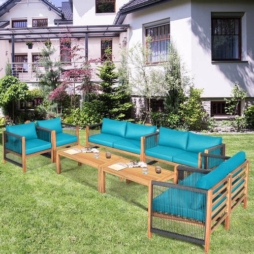 Ensemble de meubles de jardin en bois 4 PCS avec coussins blancs et rouges de Costway – Blanc + rouge/turquoise