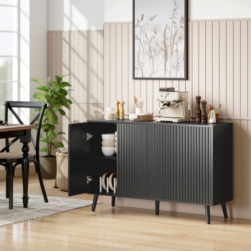 HOMCOM 47" Sideboard Buffet Cabinet with Storage, Modern Fluted Coffee Bar Cabinet with Adjustable Shelves and Wood Legs, Kitchen Credenza,