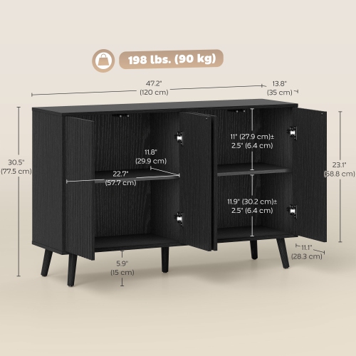 HOMCOM 47" Sideboard Buffet Cabinet with Storage, Modern Fluted Coffee Bar Cabinet with Adjustable Shelves and Wood Legs, Kitchen Credenza,