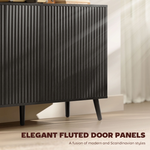 HOMCOM 47" Sideboard Buffet Cabinet with Storage, Modern Fluted Coffee Bar Cabinet with Adjustable Shelves and Wood Legs, Kitchen Credenza,