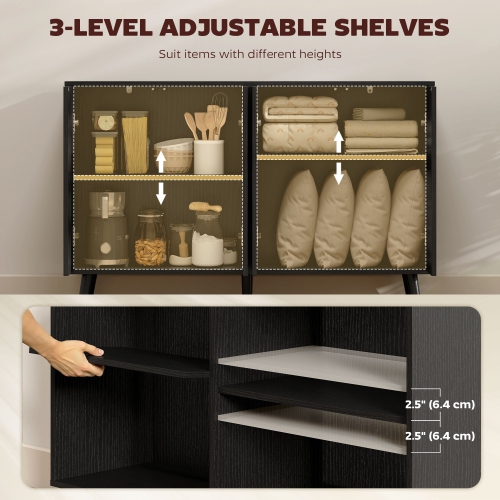 HOMCOM 47" Sideboard Buffet Cabinet with Storage, Modern Fluted Coffee Bar Cabinet with Adjustable Shelves and Wood Legs, Kitchen Credenza,