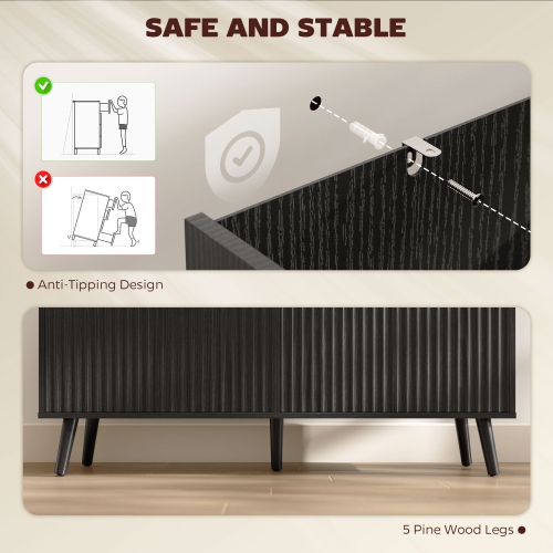 HOMCOM 47" Sideboard Buffet Cabinet with Storage, Modern Fluted Coffee Bar Cabinet with Adjustable Shelves and Wood Legs, Kitchen Credenza,