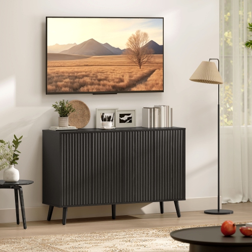 HOMCOM 47" Sideboard Buffet Cabinet with Storage, Modern Fluted Coffee Bar Cabinet with Adjustable Shelves and Wood Legs, Kitchen Credenza,