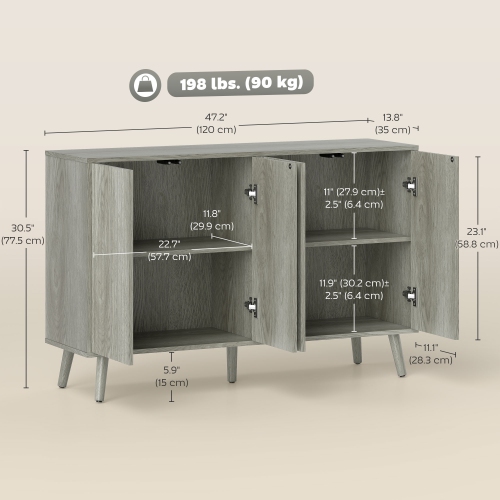 HOMCOM 47" Sideboard Buffet Cabinet with Storage, Modern Fluted Coffee Bar Cabinet with Adjustable Shelves and Wood Legs, Kitchen Credenza,
