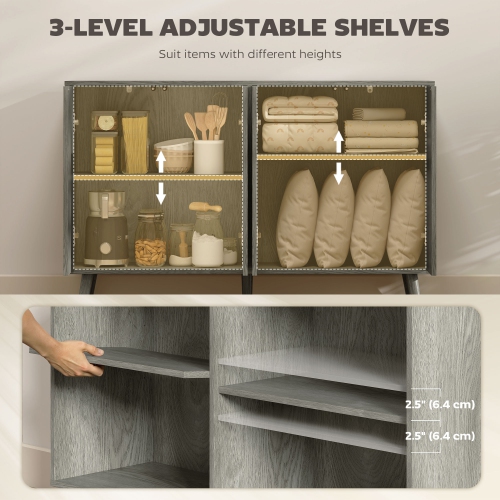 HOMCOM 47" Sideboard Buffet Cabinet with Storage, Modern Fluted Coffee Bar Cabinet with Adjustable Shelves and Wood Legs, Kitchen Credenza,