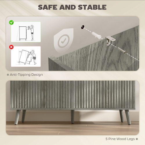 HOMCOM 47" Sideboard Buffet Cabinet with Storage, Modern Fluted Coffee Bar Cabinet with Adjustable Shelves and Wood Legs, Kitchen Credenza,