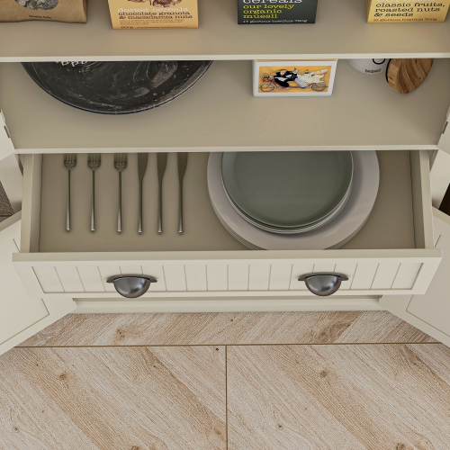 HOMCOM 72" Tall Kitchen Pantry Cabinet, Modern Buffet Storage Cabinet with 4 Beadboard Doors, Drawer and Adjustable Shelves, Cream White