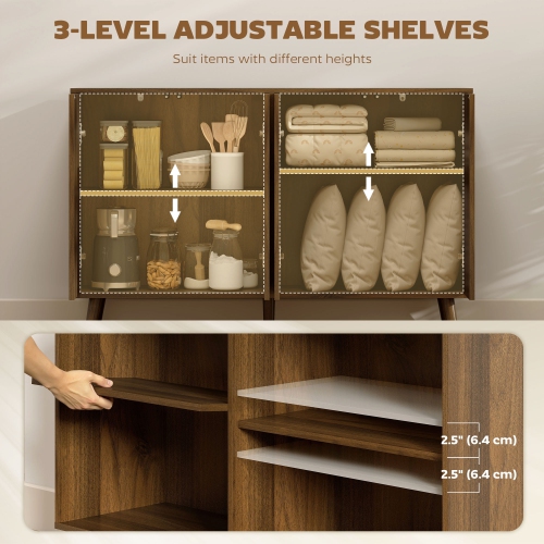 HOMCOM – Buffet de 47&nbsp;po avec rangement, armoire basse moderne cannelée avec tablettes ajustables et pattes en bois, crédence de cuisine, brun