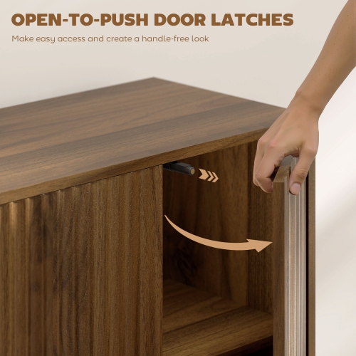 HOMCOM – Buffet de 47&nbsp;po avec rangement, armoire basse moderne cannelée avec tablettes ajustables et pattes en bois, crédence de cuisine, brun