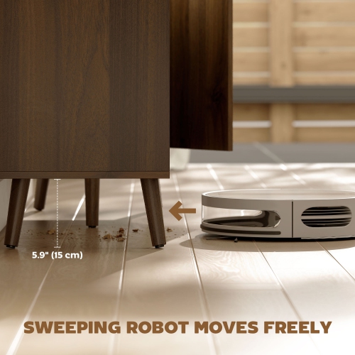 HOMCOM – Buffet de 47&nbsp;po avec rangement, armoire basse moderne cannelée avec tablettes ajustables et pattes en bois, crédence de cuisine, brun