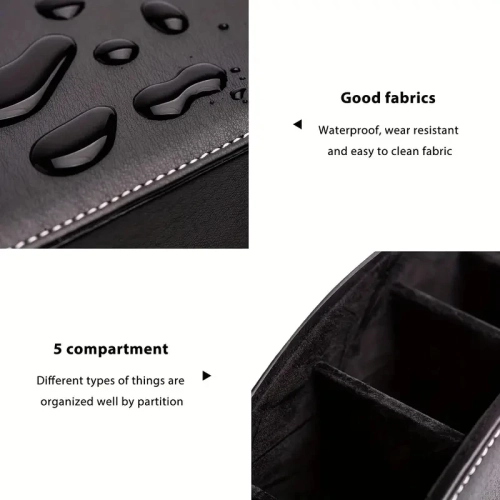 Black PU Storage Box 5 Compartment Organizer for Remote Control, Office Supplies & Cosmetics, Desktop Multifunctional Case