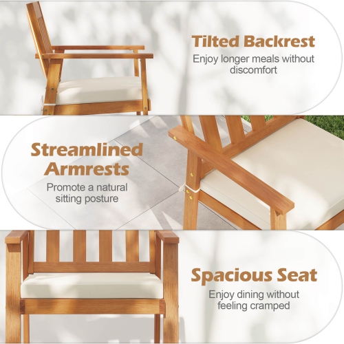 Chaises de salle à manger de patio 2/4 PCS de Costway avec coussin rembourré amovible, accoudoirs et dossier à lattes