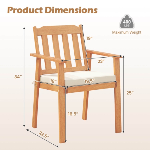 Costway 2/4 PCS Patio Dining Chairs with Removable Padded Cushion, Armrests Slatted Backrest