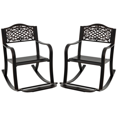 Costway 1/2 PCS Patio Rocking Chair Outdoor Cast Aluminum Rocker with Footrest & Backrest