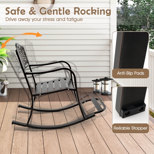 Costway 1/2 PCS Patio Rocking Chair Outdoor Cast Aluminum Rocker with Footrest & Backrest