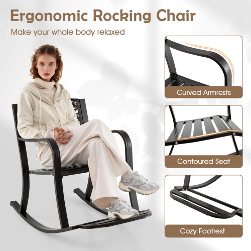 Costway 1/2 PCS Patio Rocking Chair Outdoor Cast Aluminum Rocker with Footrest & Backrest