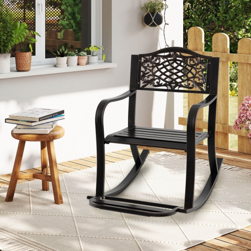 Chaise berçante de patio berçante d'extérieur en aluminium moulé 1/2 PCS de Costway avec repose-pieds et dossier