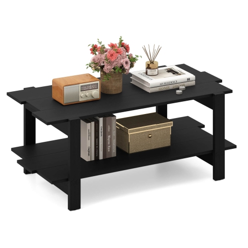 Costway 2-Tier Coffee Table Irregular Center Table with Open Storage Shelf Cocktail Table Walnut/Black/Brown/White