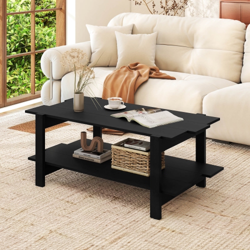 Costway 2-Tier Coffee Table Irregular Center Table with Open Storage Shelf Cocktail Table Walnut/Black/Brown/White