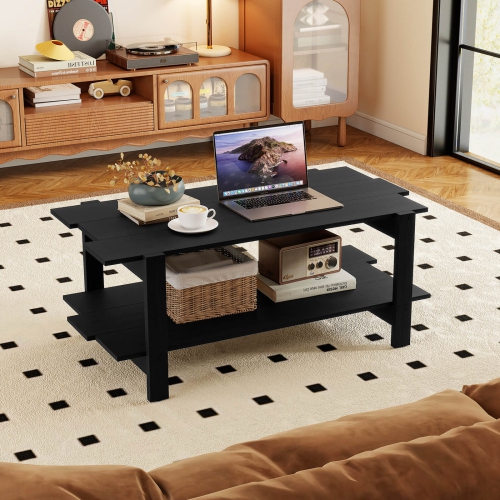 Costway 2-Tier Coffee Table Irregular Center Table with Open Storage Shelf Cocktail Table Walnut/Black/Brown/White